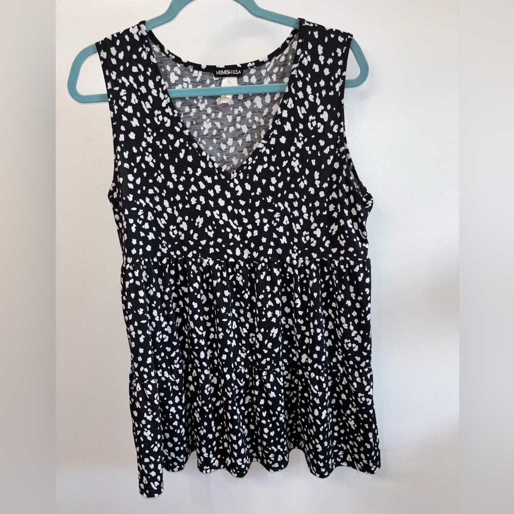 HEIMISH USA Black and White V-Neck Tiered Tank